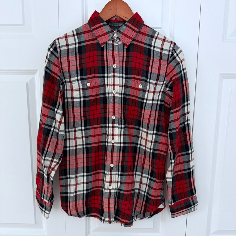Ralph Lauren Women’s Red and Black Plaid Button Down Shirt XS Like New